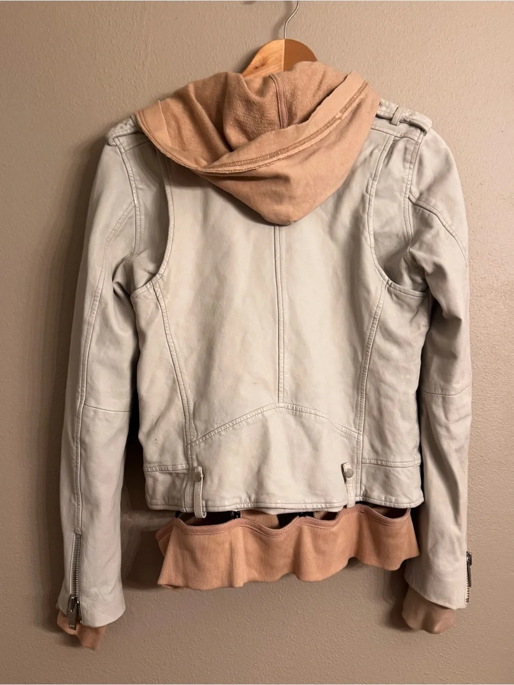 DOMA Leather Moto Jacket with Removable‎ Hood + Hem